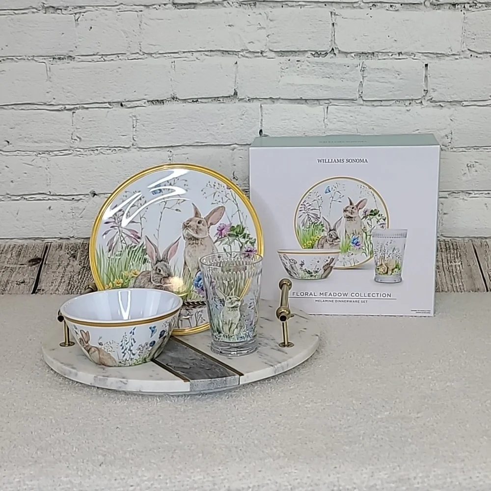 Williams Sonoma Easter Floral Meadow Kids 3-Piece Melamine Dining Set - NIB/NWT
